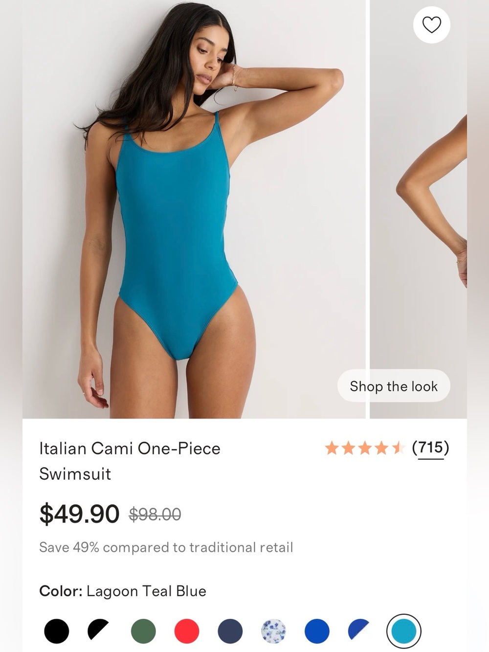 QUINCE Italian Cami One-Piece Swimsuit Lagoon Teal Blue NEW hygienic liner M - Picture 7 of 13